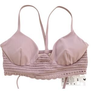 Shade & Shore Bikini Swimsuit Top Lavender Crochet Detail Tie Back Size 34B NEW